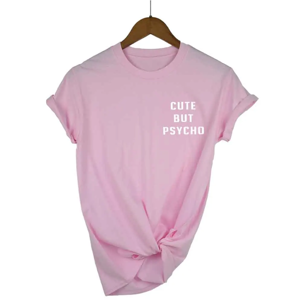 pink Harajuku футболка для женщин милая but Psycho рубашка Tumblr saking одежда карманные футболки - Цвет: pink