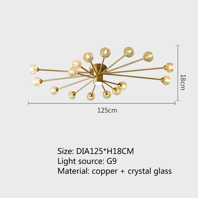 Modern luxury copper crystal ceiling lamp lighting American retro lamp restaurant golden luster molecular art ceiling lamp 16