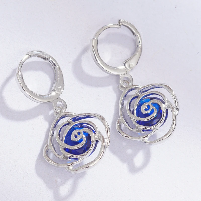 Hollow Rose Flowers Hoop Earrings Girl Gift White Gold Color Cubic Zirconia Circle Earring Women Dropshipping