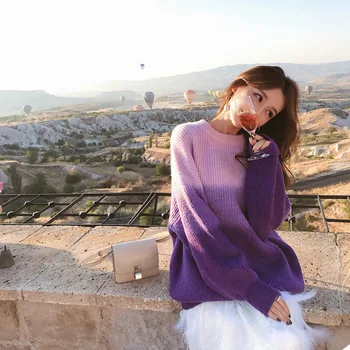 

Gradient color thick sweater women wind loose 2019 autumn and winter pullover shirt Korean version of the sweater