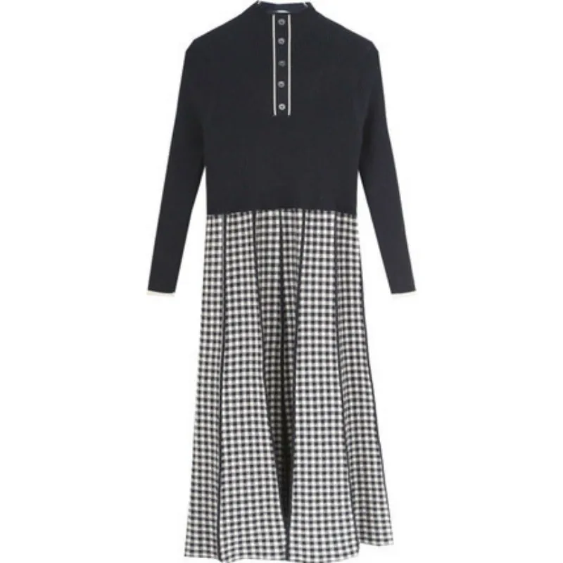 Вязаное платье для женщин с заплатками, Vestidos De Mujer, красное повседневное женское платье размера плюс, длинный рукав, vestidos Verano Mujer