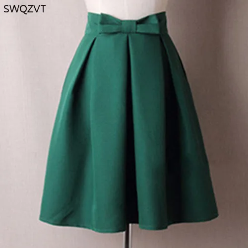 Женские юбки, новинка, одноцветное Плиссированное бальное платье с бантом, женское короткое платье, летняя повседневная Короткая юбка для девушек, женская уличная одежда - Цвет: olive green