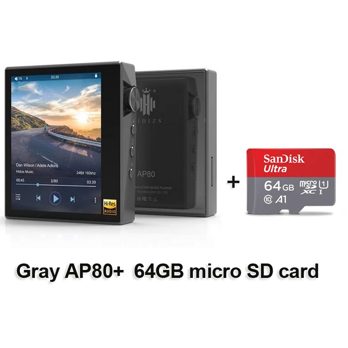 Gray with 64G card Hidizs AP80 Hi-Res ES9218P Ультрапортативный Bluetooth HIFI музыкальный mp3-плеер LDAC USB DAC DSD 64/128 FALC DAP - Цвет: Gray with 64G card