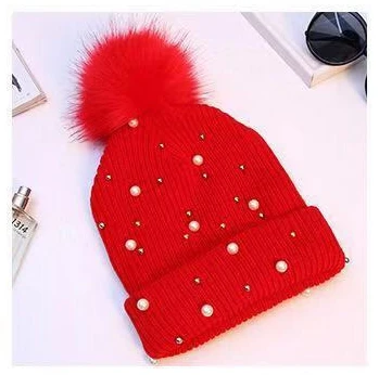 red Модная теплая зимняя шапка для женщин, одноцветная вязаная шапка Skullie, женские шапочки с помпоном, шапки с помпонами, женская уличная шапка - Цвет: red