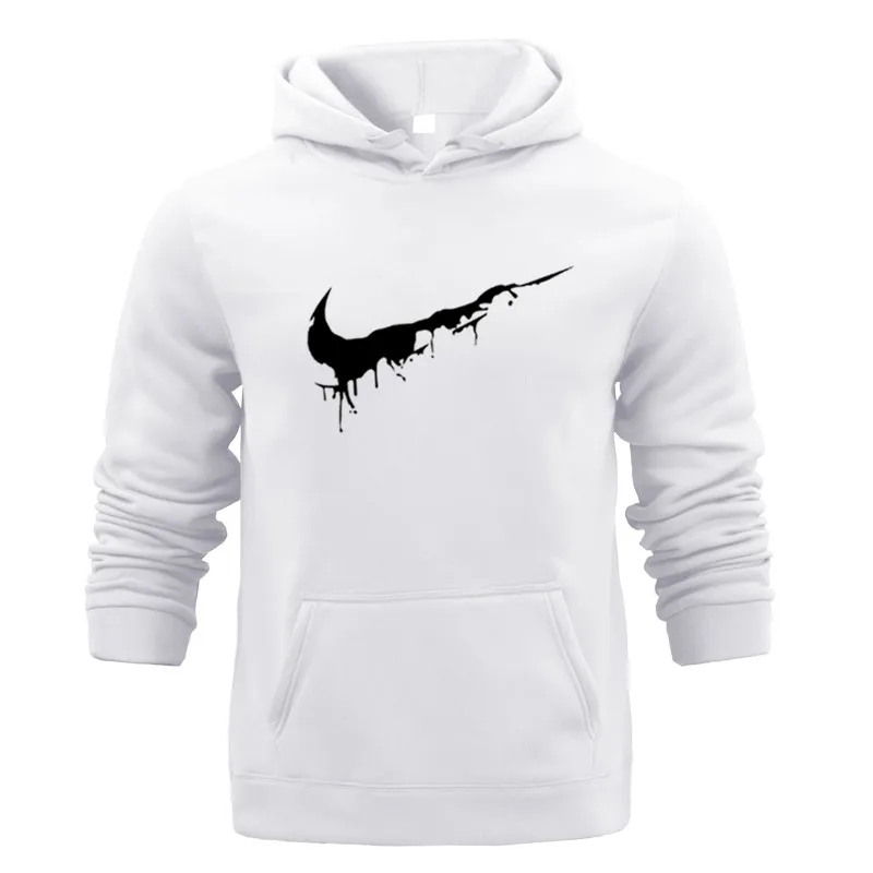 

Brand Men Hoodies Hooded with Pocket Pullover All-match Printed Fleece Winter Clothes Warm Slim Tops Male Sweat Shirt White Tops