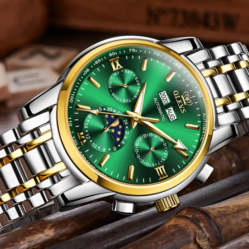 OLEVS Automatic Watches for Men Mechanical Slef-Wind Luxury Classic Stainless Steel Wrist Watch Date Waterproof Luminous Pointer