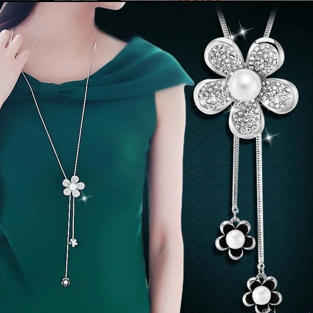 Новинка, кольца, массивное ожерелье s& Кулоны для женщин, винтажное длинное ожерелье с кристаллами, женское колье, женские вечерние ювелирные изделия, подарок - Окраска металла: Flower