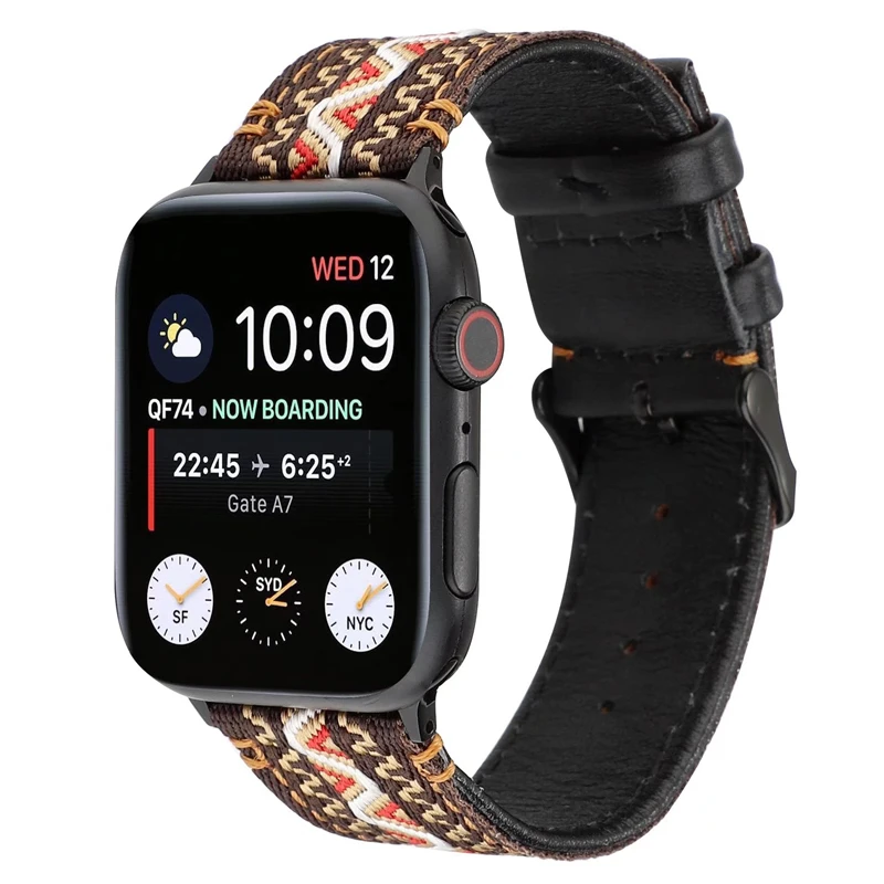 National Wind Fabric+Genuine Leather strap for apple watch band 42mm 38mm 44mm 40mm iwatch series 5/4/3/2/1 bracelet Accessories