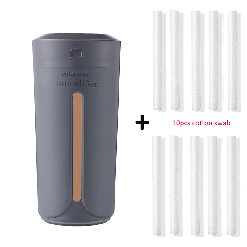 Grey and 10 filters 230 мл увлажнитель воздуха, USB очиститель воздуха, освежитель воздуха, светодиодный Ароматерапевтический диффузор, распылитель для дома, авто, мини-увлажнители воздуха для автомобиля - Цвет: Grey and 10 filters