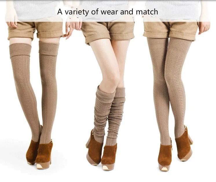 1 пара, однотонные Модные женские гетры-чулки, вязаные сексуальные чулки, женские теплые чулки выше колена