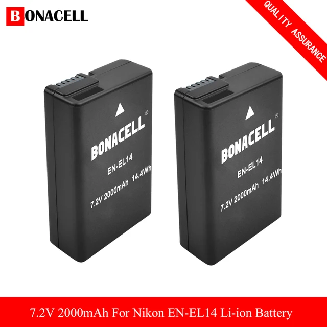 2000mAh EN-EL14 EN-EL14A ENEL14 Battery for Nikon D3100 D3200 D3300 D3400 D3500 D5600 D5100 D5200 P7000+LCD Battery Charger 2 Picec Battery