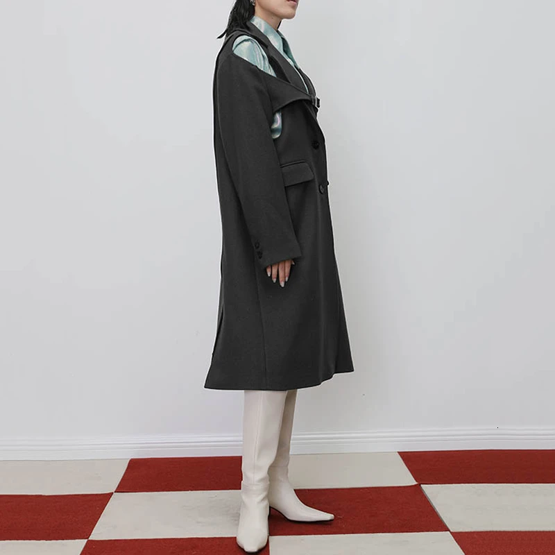New Fashion Winter Thick Warm Lapel Hollow Out Long Sleeve Single Breasted Pockets Long Overcoat Loose Coat Women Q411