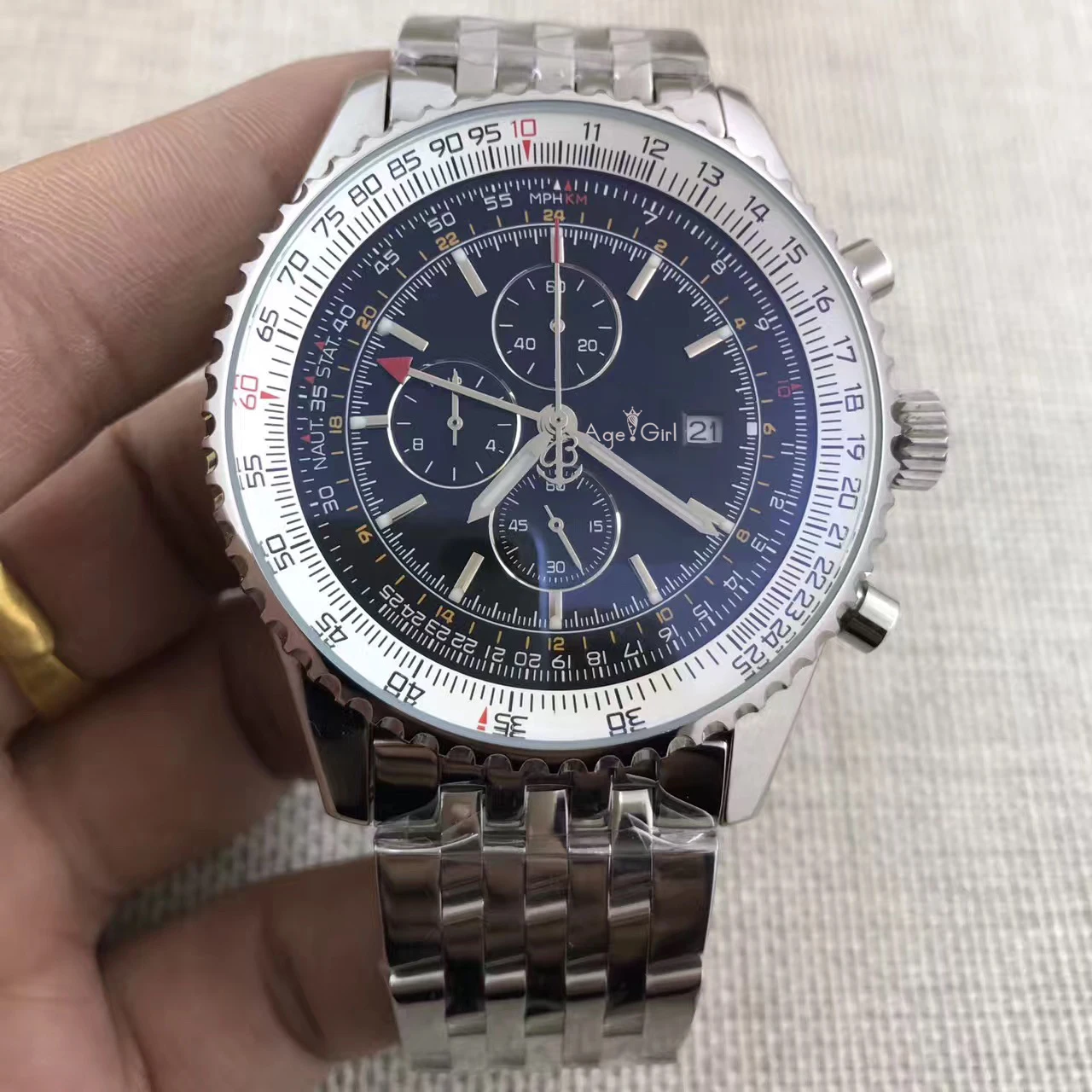 

Luxury Brand New Men Chronograph Stopwatch Watch Black Blue White GMT Leather Stainless Steel Sapphire Sports Watches AAA+