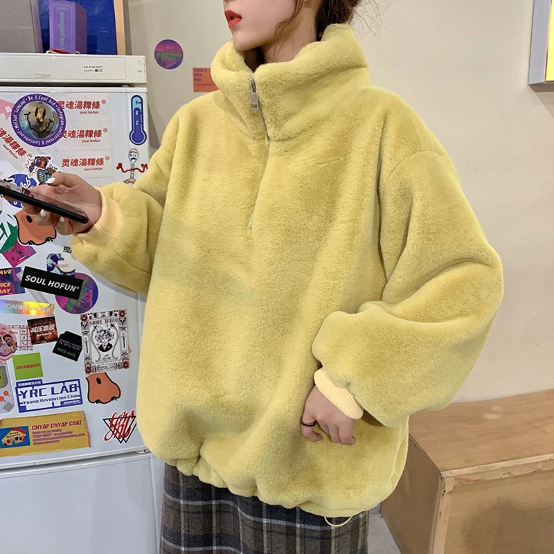 Водолазка, Универсальные женские плотные толстовки, одноцветные пуловеры с длинным рукавом, женские толстовки из овечьей шерсти и плотного флиса