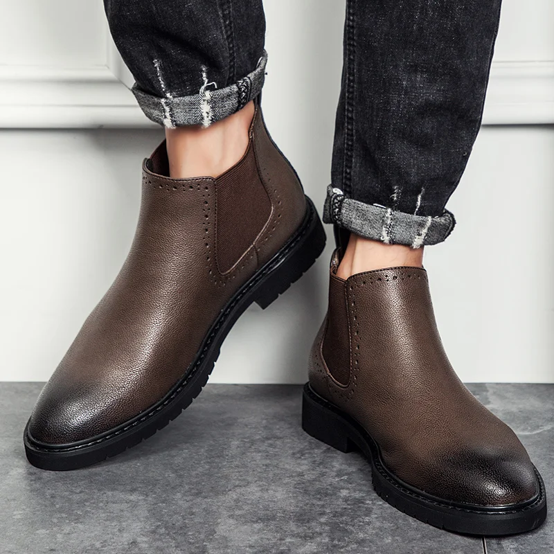 Misalwa Men's Leather Chelsea Boots Winter Casual Ankle Combat Boots For Men Classic Comfortable Dress Shoes Short Boots 38-45