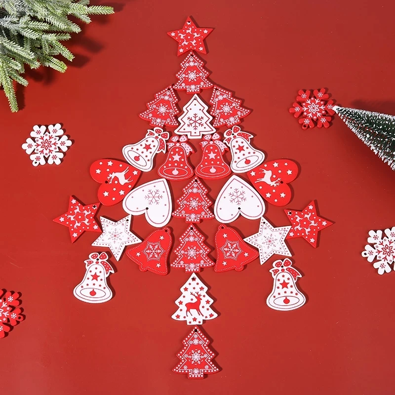 New Year Natural Wood Christmas Tree Ornament Hanging Pendants Star Bell For Navidad christmas decorations