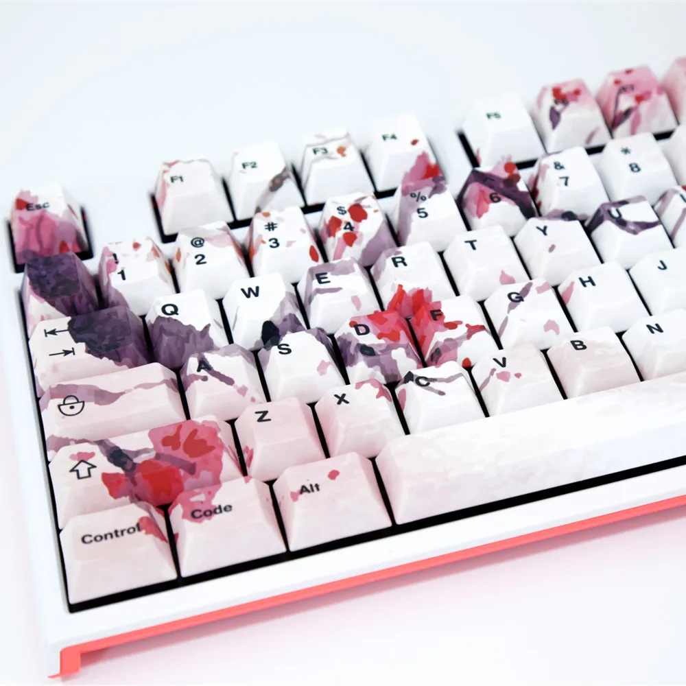 Ink Cherry Blossom Keycaps PBT Five-Sided Sublimation Keycap Cherry Profile Mechanical Keyboard Special Key-caps Sakura Ink Cherry Blossom Keycaps PBT Five-Sided Sublimation Keycap Cherry Profile Mechanical Keyboard Special Key-caps Sakura