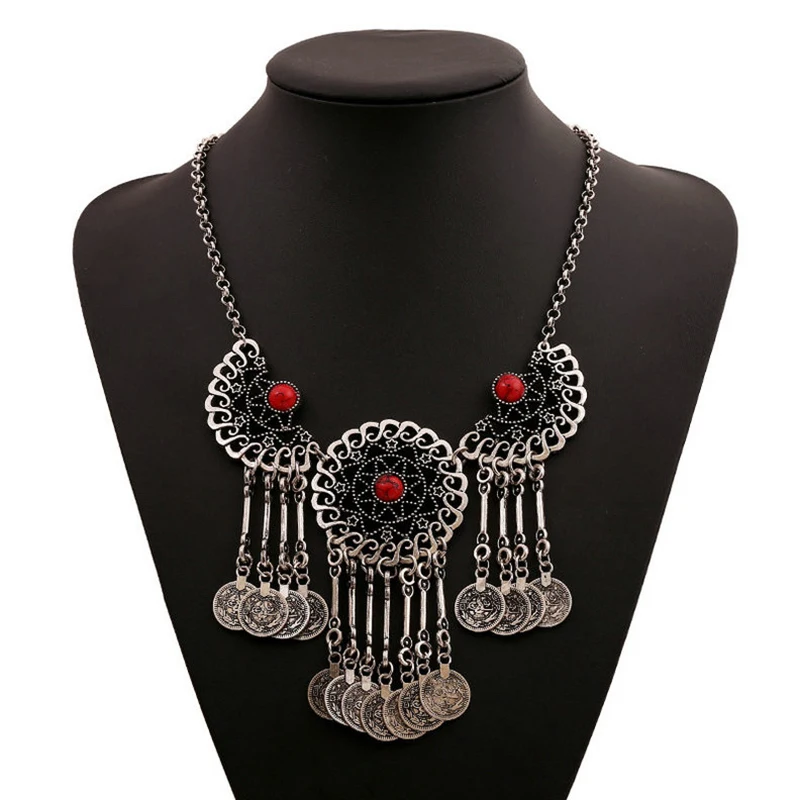 Модное этническое богемное массивное ожерелье для женщин красные синие Черные
