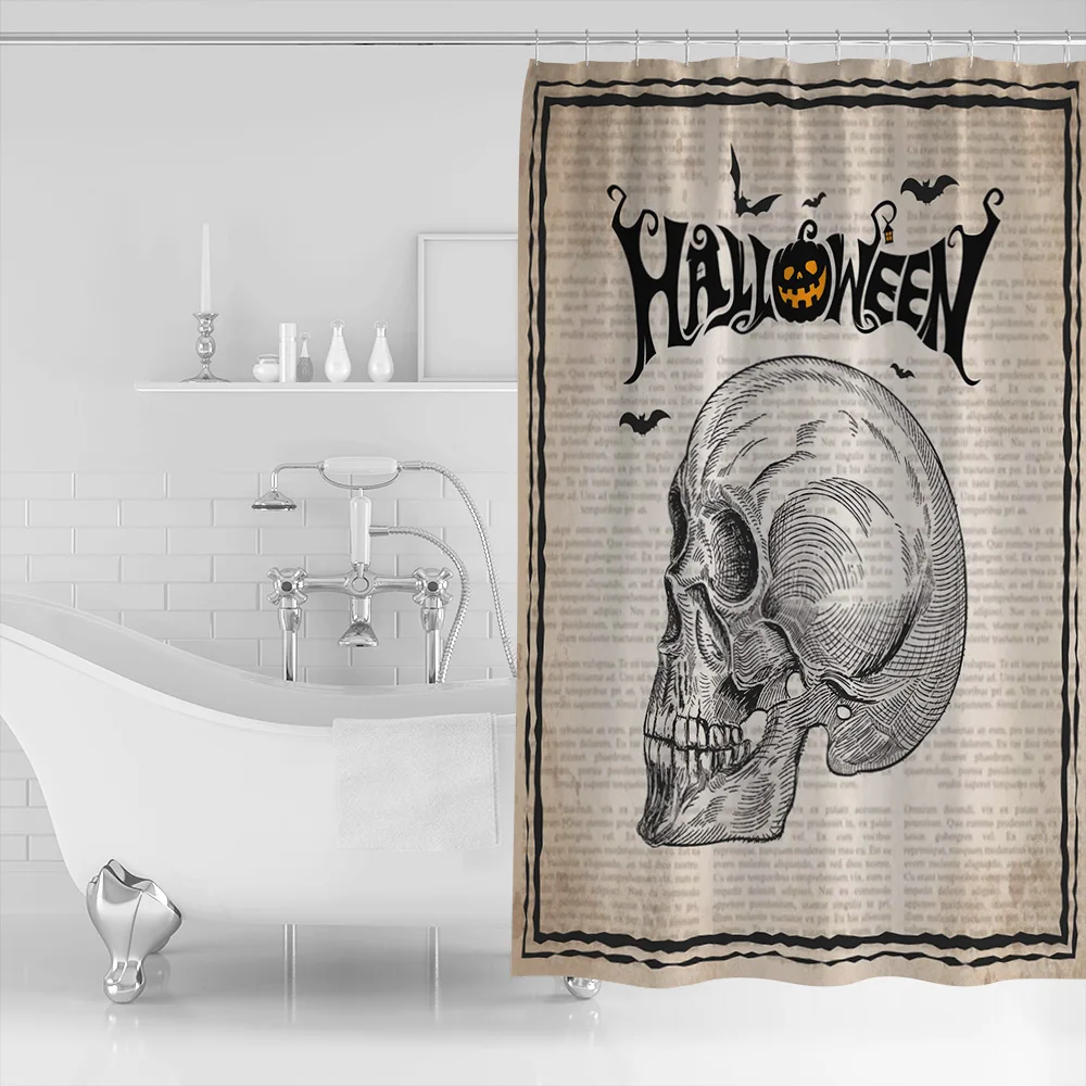 Хэллоуин череп летучая мышь Ретро газетный фон занавеска для душа s