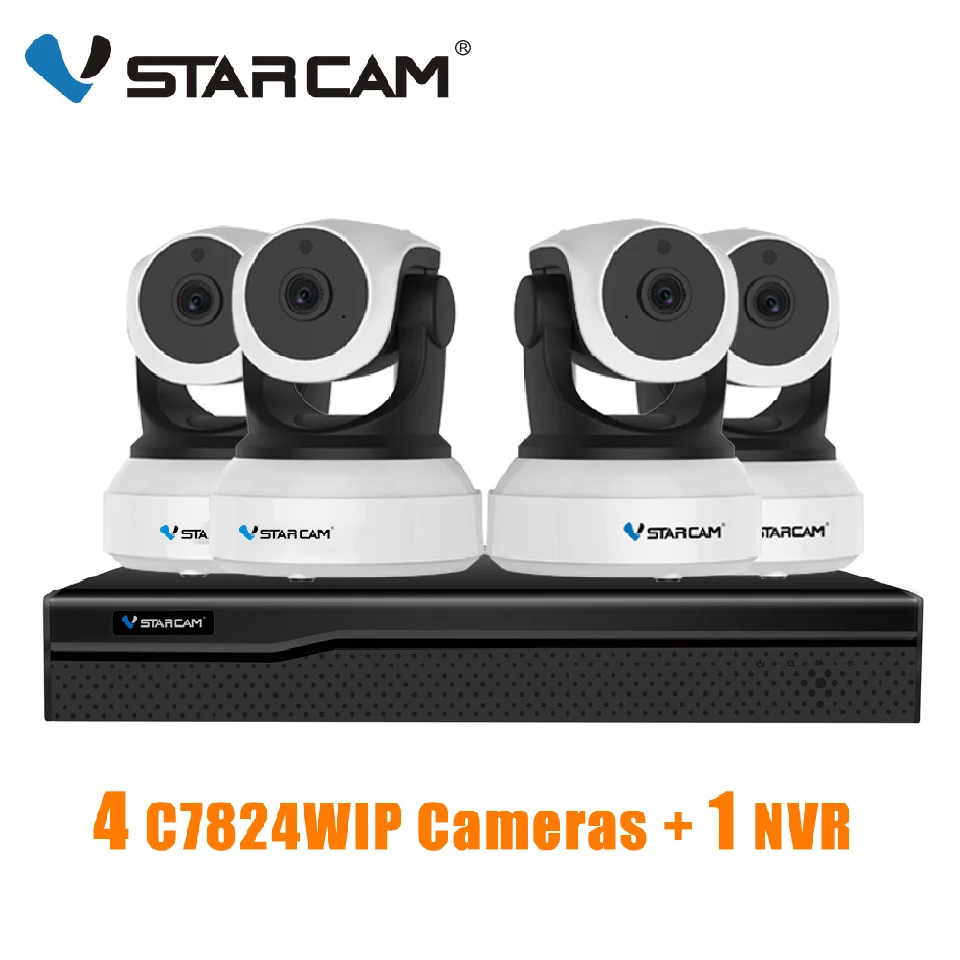 VStarcam 1 NVR 8CH+ 4 шт C7824WIP 720P HD Беспроводная ip-камера ИК ночного видения аудио запись Сеть CCTV Крытая ip-камера