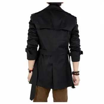 Men’s Windbreaker Jacket Vintage Black Khaki Spring Autumn Business Trench Male Double Breasted Retro Classic Long Coat Thick