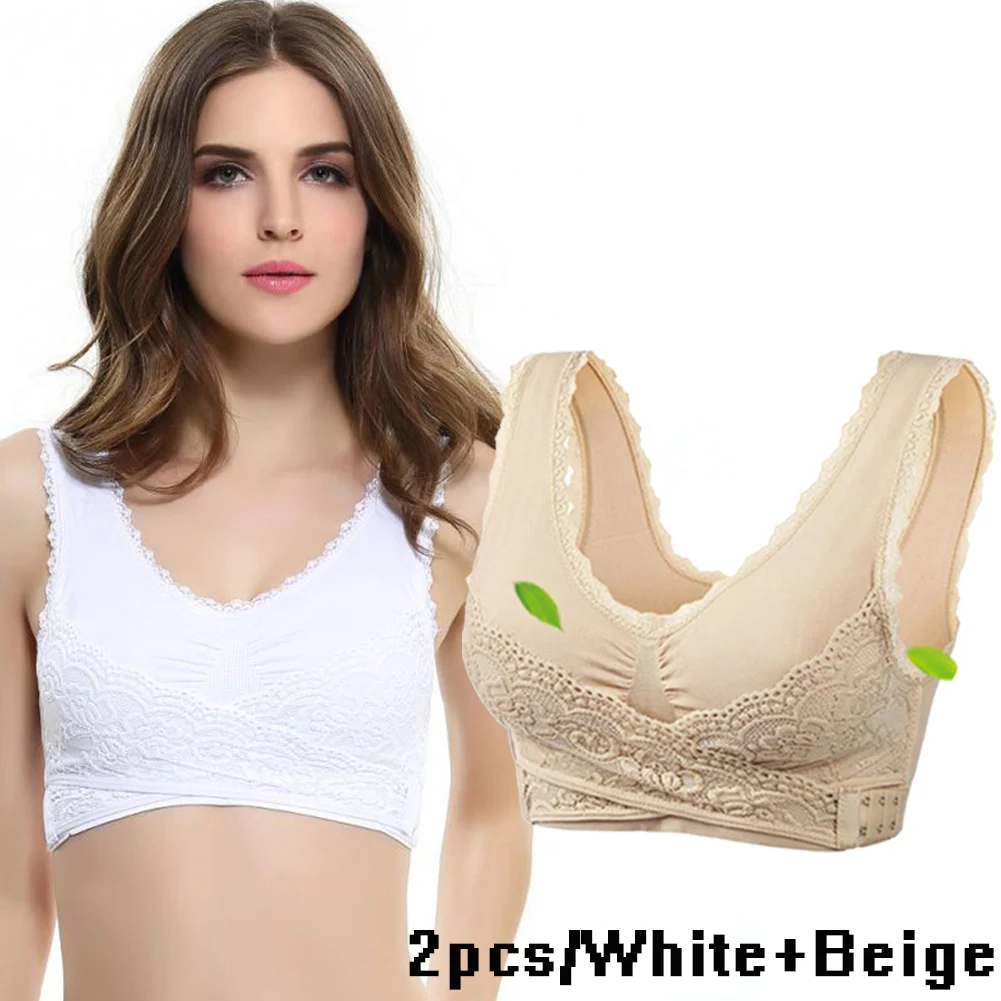 Женское сексуальное нижнее белье, кружевное, однотонное, с перекрестной боковой пряжкой, беспроводной спортивный пуш-ап, нижнее белье, дышащий бюстгальтер для сна M-3XL - Цвет: white beige