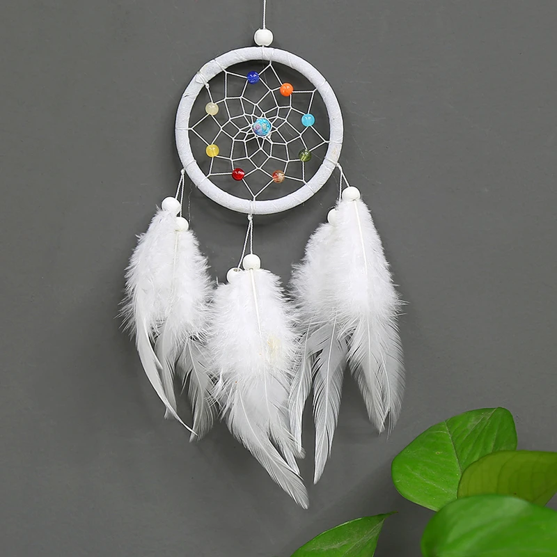 

Handmade Mini Dream Catcher Car Hanging Feather Wind Chimes With Colored Beads Dreamcatchers Car Pendant Automotive Interior