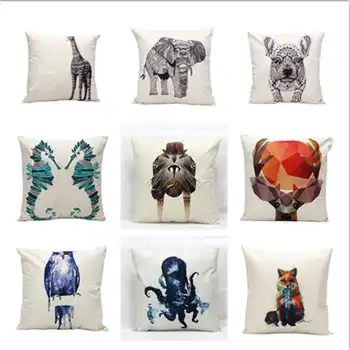 

Animal Giraffe Elephant Pillow Cotton Linen Covers Case For Home Office Decor