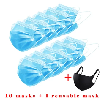 

In Stock Mouth Face Mask Disposable Protective 3 Layer Non-woven Meltblown Cloth Masks with a Black Reusable Mask