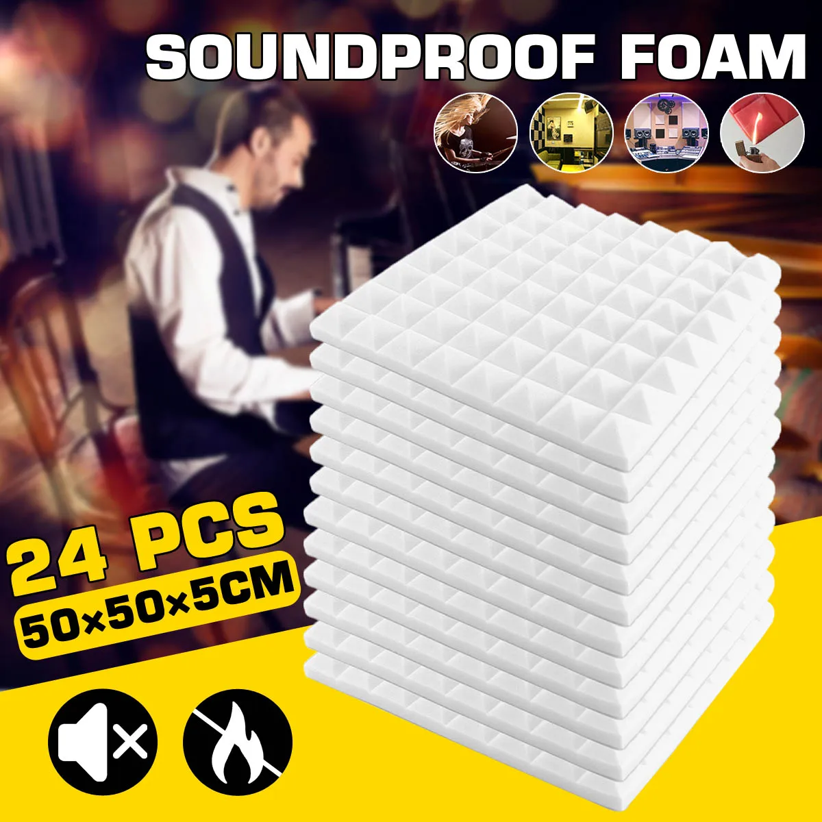 

24PCS 50x50x5cm 5 Colors Studio Acoustic Soundproof Foam Sound Absorption Treatment Panel Tile Protective Sponge