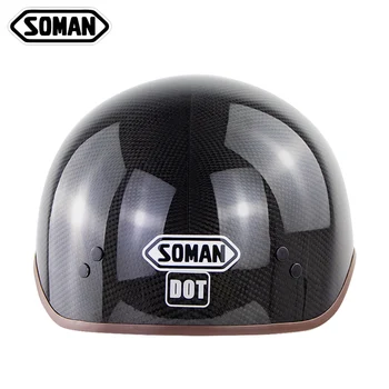 

Half Face Motorcycle Helmet+Earmuffs Original Retro Carbon Fiber casco capacete moto Helmets Dot/GB Approved For Soman SM202