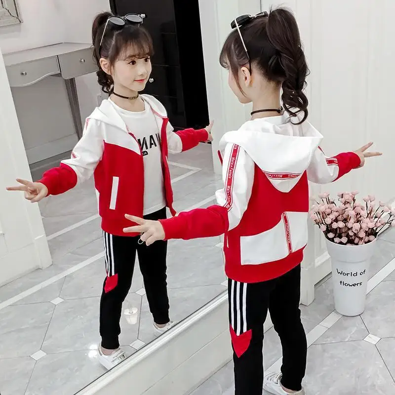 

Children's Sports Suit Kids Girls Clothing Set 2 Pcs Teenage Kids Fashion Tracksuit Girls Set Zipper Coat+Pant Autumn Hoodies