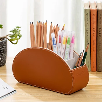 

Retro PU Leather Cosmetic Storage Box Remote Control Phone Holder Table Organizer for Home Office Storage Case