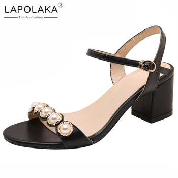

Lapolaka 2020 Hot Sale Thick Heels Summer Sandals Women Shoes Buckle Strap String Bead Concise Casual Shoes Woman Sandals
