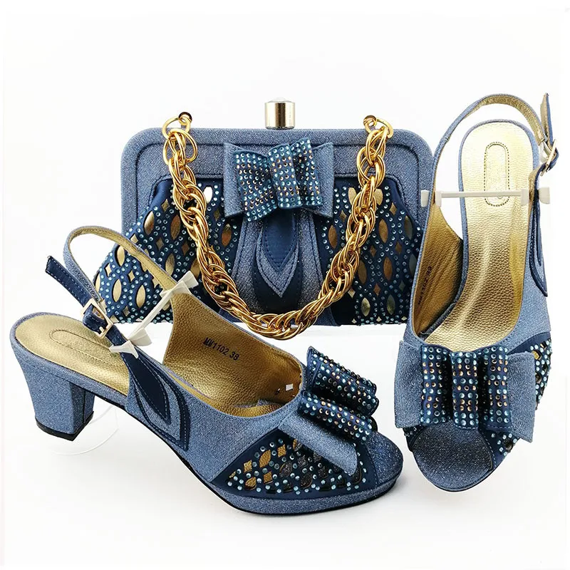 Новое поступление; итальянская обувь и сумка в комплекте; Высококачественная дизайнерская обувь; роскошная женская обувь; коллекция года; комплект из туфель и сумочки в нигерийском стиле - Цвет: L.Blue