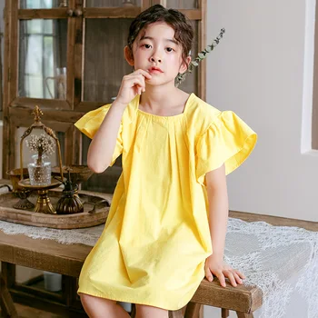 

Girls Summer Otton Clothes 2020 Korean Style Solid Kids and Teen Girls Cute Princess Dress Baby Girls Loose Casual Dress, #8710