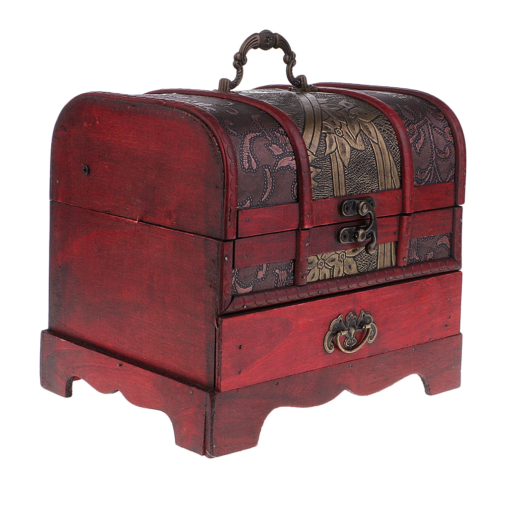 

Vintage Chinese Jewelry Box with Lock, Asian Home Decorative Ring Necklace Trinket Organizer Case, Handmade Wood, 22x16cm