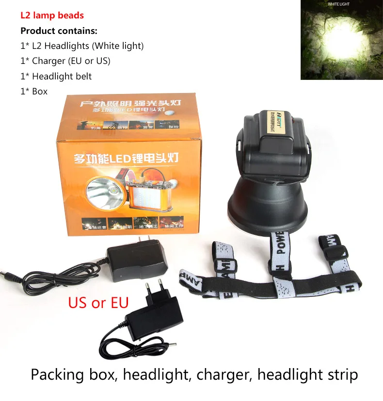 BR-P50 White light Светодиодный головной фонарь Cree Xhp70.2 или L2 свет 50 Вт чип 6000 люмен Прямая зарядка наружный водонепроницаемый Головной фонарь повышенной яркости - Испускаемый цвет: BR-P50 White light