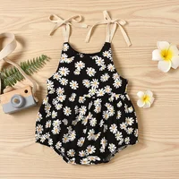 0-24M Newborn Baby Girl Romper Lace Up Sleeveless Jumpsuit Daisy Print Cotton Overalls Baby Girl Summer Outfits Clothes 6