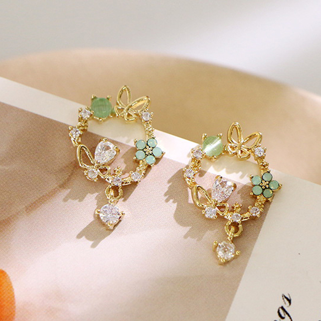 Korea Sweet Cute Flower Crystal Temperament Geometric Shiny Zircon Earrings Statement Earrings for Women Girl Pendientes