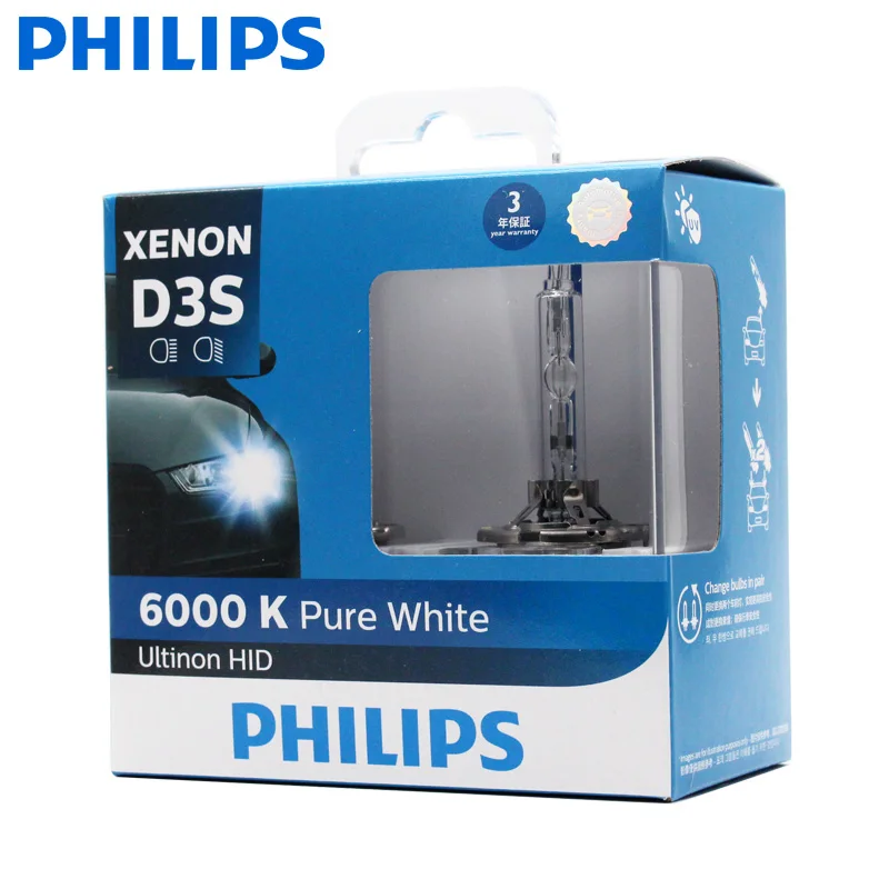 Philips D3S 6000K 35W Ultinon HID Cool Blue Xenon White Light Auto Bulbs Original Car Head Lamps Quick Start Pair 42403WXX2 | Автомобили и