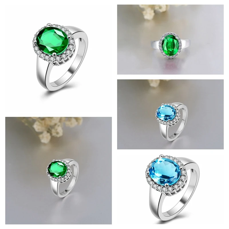 Simple gem models HOT selling ring- Green Blue gem Engagement Ring Trend Accessories