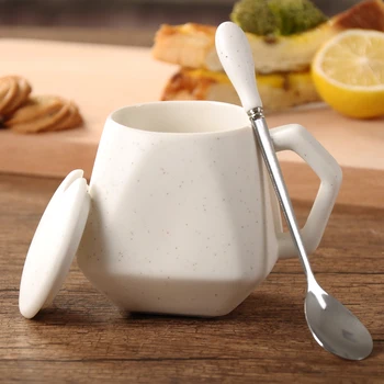 

Creative Simple Coffee Mug Rubber Spoon Handle White Office Drink Water Cup Bone China Tasse Chat Water Bottle Home BA50MK