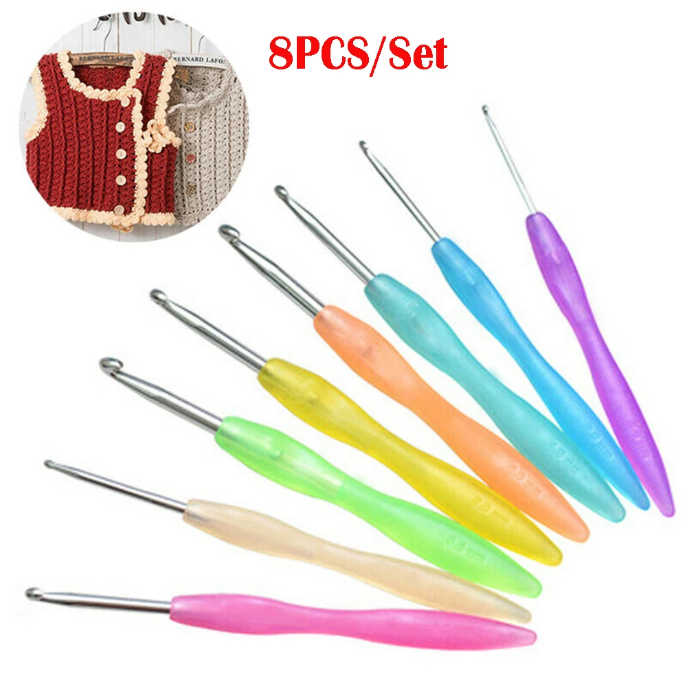 LED Light Soft Handle Knitting Needles Set Aluminum Crochet Hook Weave Yarn
