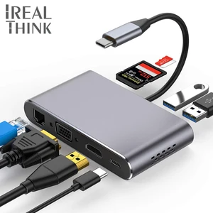 IREALTHINK tipo c hub USB-C adaptador Macbook Pro-accesorios HDMI VGA RJ45 muelle hub tipo c con usb hub usb