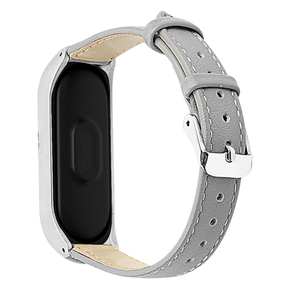 Grey Ремешок из натуральной кожи для Xiaomi mi Band 3 mi Band 4 модный сменный ремешок для часов с принтом для mi Band 4 ремешок для часов ми бенд 4 - Цвет: Grey