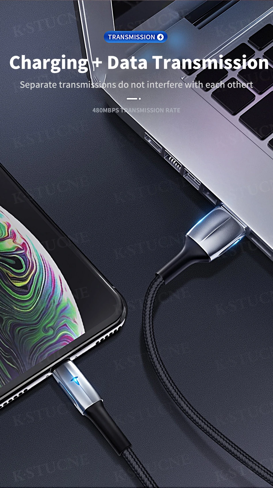 KSTUCNE светодиодный светильник usb type C кабель 3A автоматическое отключение Быстрая зарядка зарядное устройство USB C type-c кабель для samsung S10 S9 One Plus шнур