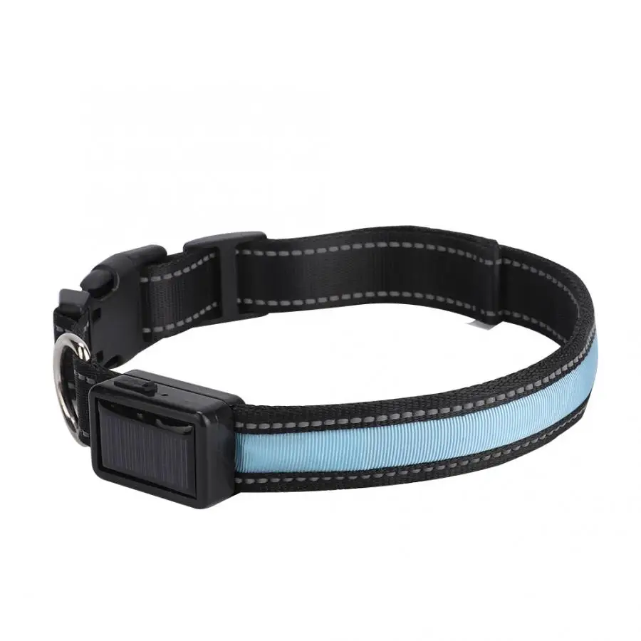 Blue Dog Collar Solar USB Rechargeable LED Light Flashing Pet Nylon Collars with Battery Dogs Accessory