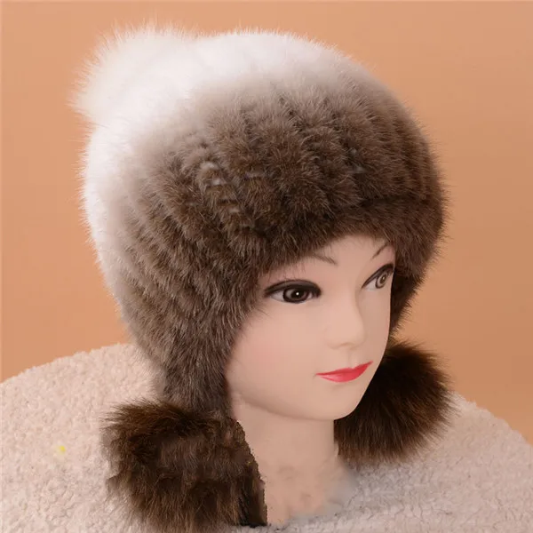 White brown Gorros De Piel, натуральная женская зимняя меховая шапка, Норковая женская меховая шапка, меховая шапка, режим Gorro Elegante, вязаная норковая меховая шапка - Цвет: White brown