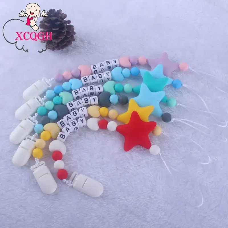 XCQGH Customzied Детское Имя BPA бесплатные Силиконовые бусы для прорезывания зубов соски зажимы цепи
